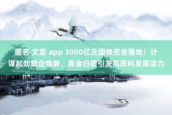 匿名 文爱 app 3000亿元国债资金落地！计谋起劲助企焕新，真金白银引发高质料发展活力